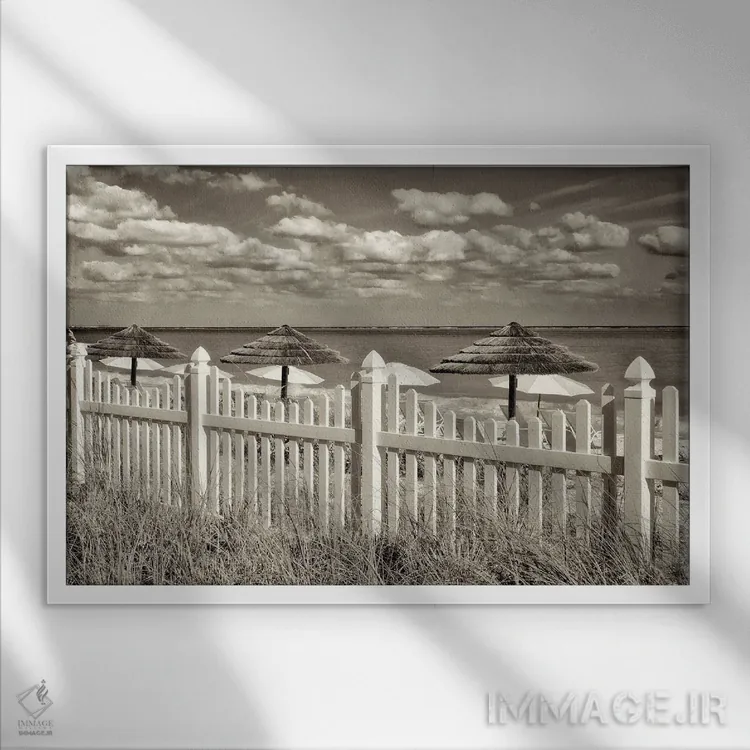 تابلو حصار و چترها اثر دنیس فراتس - نمای قابدار سفید