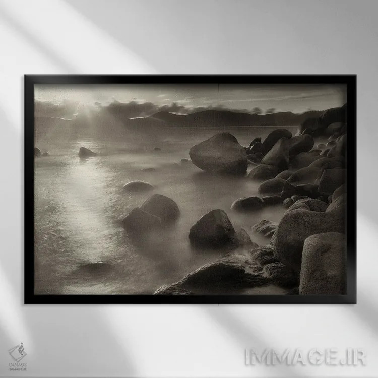 تابلو غروب کنار دریاچه اثر دنیس فراتس - نمای قابدار مشکی