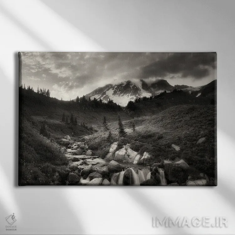 تابلو رودخانه ادیت و کوه رینیه اثر دنیس فراتس - نمای روبهرو روی دیوار