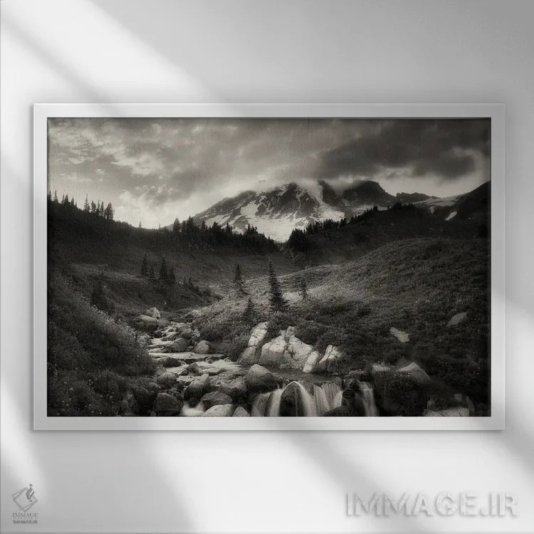 تابلو رودخانه ادیت و کوه رینیه اثر دنیس فراتس - نمای قابدار سفید