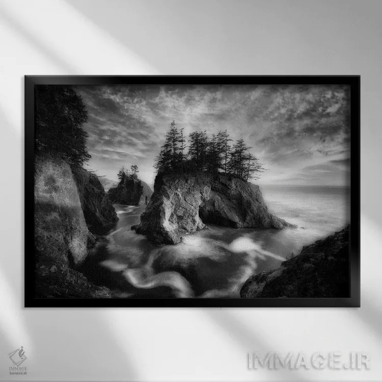 تابلو غروب صخره دریایی ۳ اثر دنیس فراتس - نمای قابدار مشکی