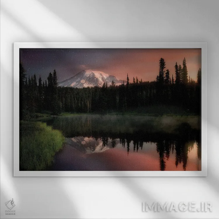 تابلو انعکاس کوه رینر اثر دنیس فراتس - نمای قابدار سفید