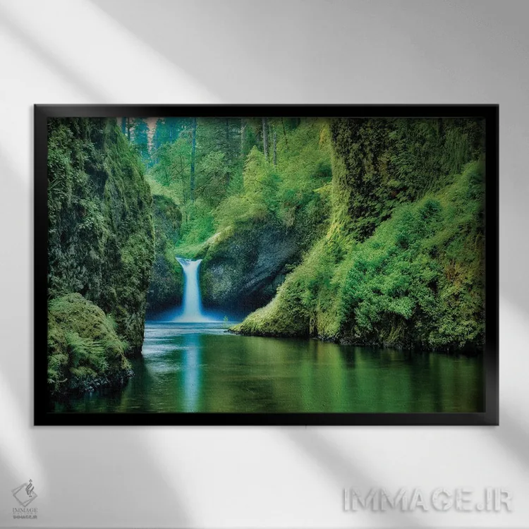 تابلو آبشار دره عمیق اثر دنیس فراتس - نمای قابدار مشکی