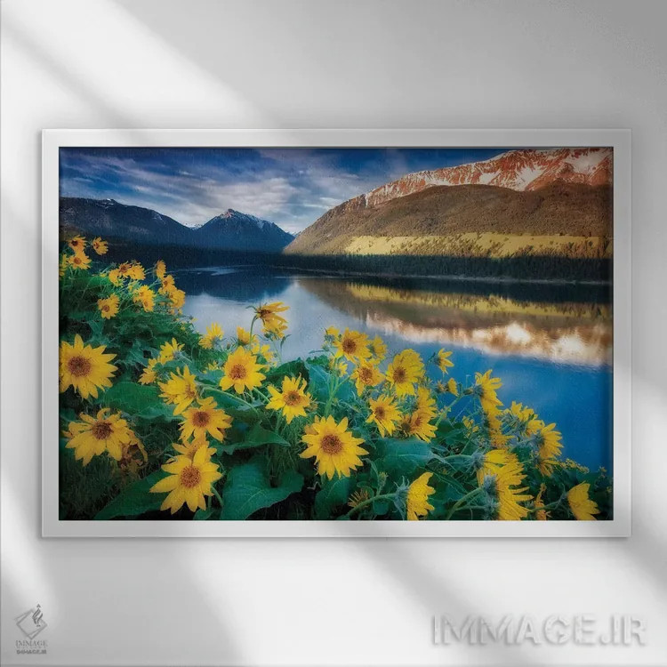 تابلو گلهای کنار دریاچه اثر دنیس فراتس - نمای قابدار سفید