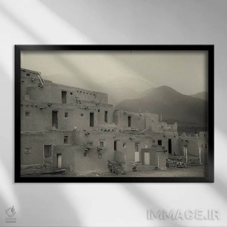 تابلو تائوس پوبلو (روستای بومیان آمریکا) اثر دنیس فراتس - نمای قابدار مشکی