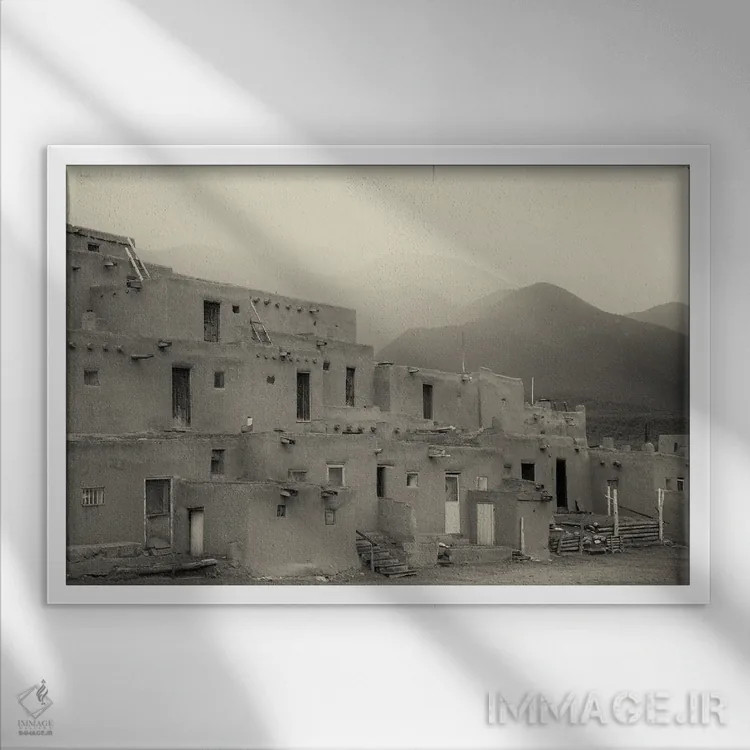 تابلو تائوس پوبلو (روستای بومیان آمریکا) اثر دنیس فراتس - نمای قابدار سفید