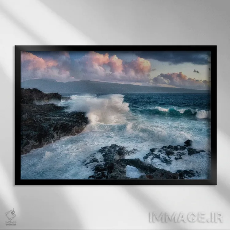 تابلو امواج و طلوع خورشید مائوئی اثر دنیس فراتس - نمای قابدار مشکی