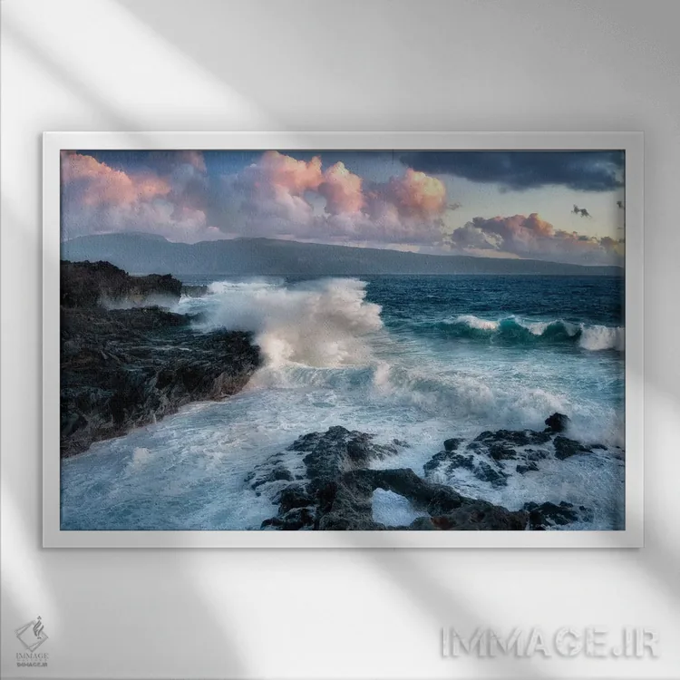 تابلو امواج و طلوع خورشید مائوئی اثر دنیس فراتس - نمای قابدار سفید