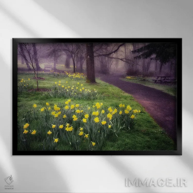 تابلو مسیر گل نرگس اثر دنیس فراتس - نمای قابدار مشکی