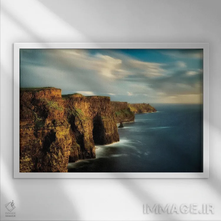 تابلو صخرههای موهر (ایرلند) اثر دنیس فراتس - نمای قابدار سفید