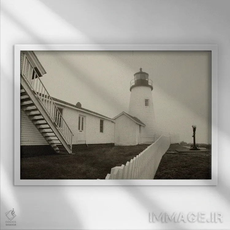 تابلو فانوس دریایی در مه اثر دنیس فراتس - نمای قابدار سفید