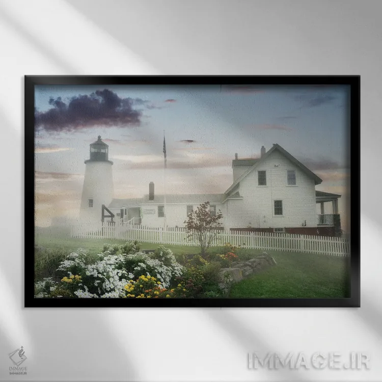 تابلو طلوع فانوس دریایی و مه اثر دنیس فراتس - نمای قابدار مشکی