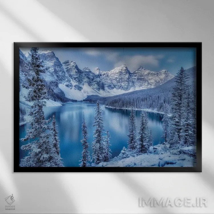 تابلو ساعت آبی دریاچه مورین (کانادا) اثر دنیس فراتس - نمای قابدار مشکی