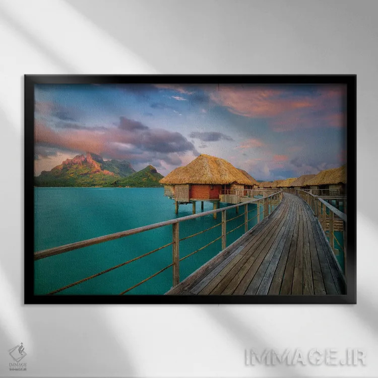 تابلو کلبههای بورا بورا (جزیرهای در اقیانوس آرام) اثر دنیس فراتس - نمای قابدار مشکی