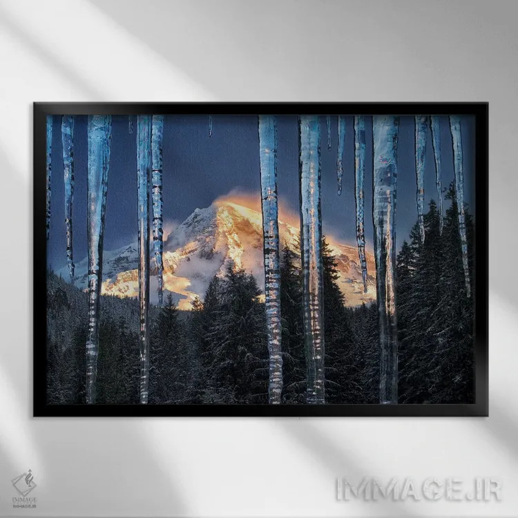 تابلو یخ کوه راینیِر (کوه) اثر دنیس فراتس - نمای قابدار مشکی