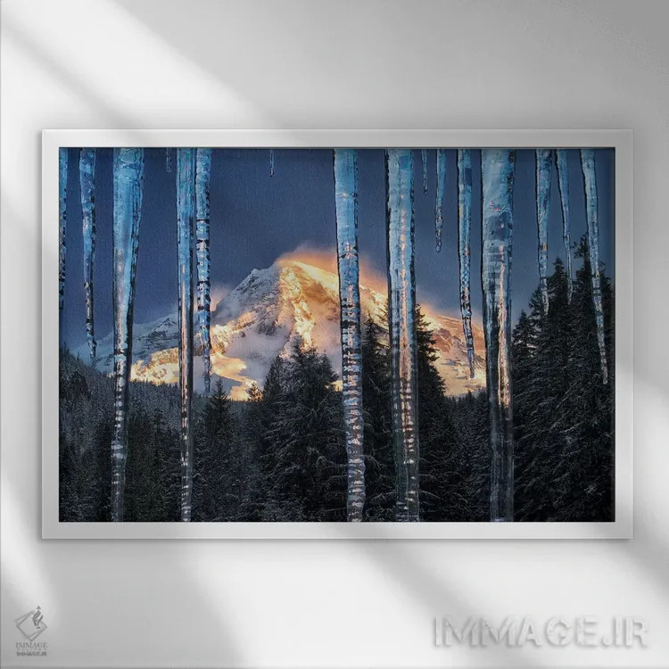 تابلو یخ کوه راینیِر (کوه) اثر دنیس فراتس - نمای قابدار سفید