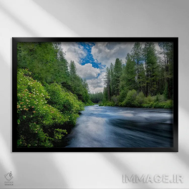 تابلو رودخانهٔ بهاری روان ۱ اثر دنیس فراتس - نمای قابدار مشکی