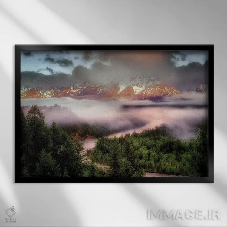 تابلو طلوع تتون (کوه) اثر دنیس فراتس - نمای قابدار مشکی