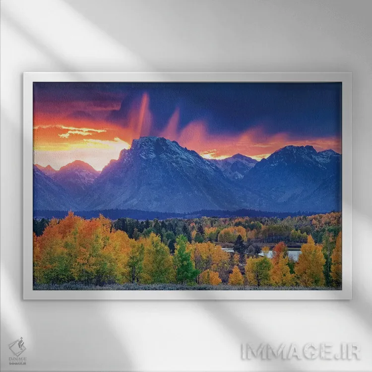 تابلو خطوط تتون (اشاره به رشتهکوه) اثر دنیس فراتس - نمای قابدار سفید