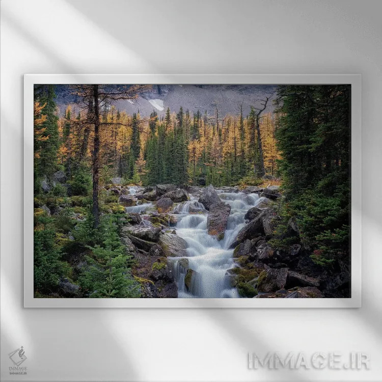 تابلو آبشار کانادا اثر دنیس فراتس - نمای قابدار سفید