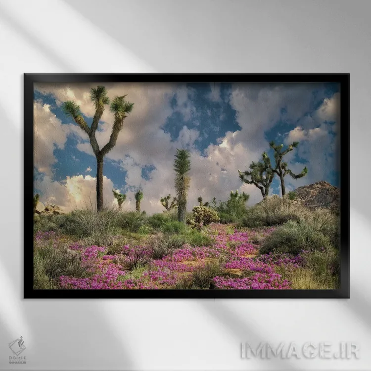 تابلو شکوفهدهی بیابان اثر دنیس فراتس - نمای قابدار مشکی