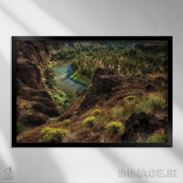 تابلو نهر دره بیابان اثر دنیس فراتس - نمای قابدار مشکی