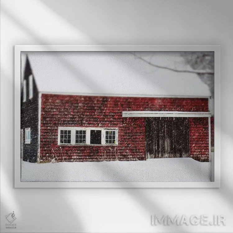 تابلو انبار قرمز زمستانی اثر دبرا اوبرتانک - نمای قابدار سفید