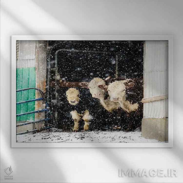 تابلو گاوهای زمستانی در انبار اثر دبرا اوبرتانک - نمای قابدار سفید