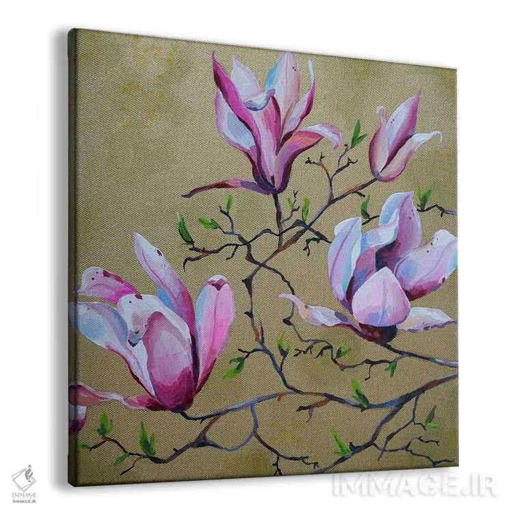 تابلو مگنولیا روی طلا (نوعی گل) اثر دلنارا ال - نمای پرسپکتیو محصول