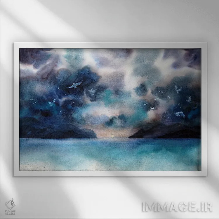 تابلو پرندگان اثر دلنارا ال - نمای قابدار سفید