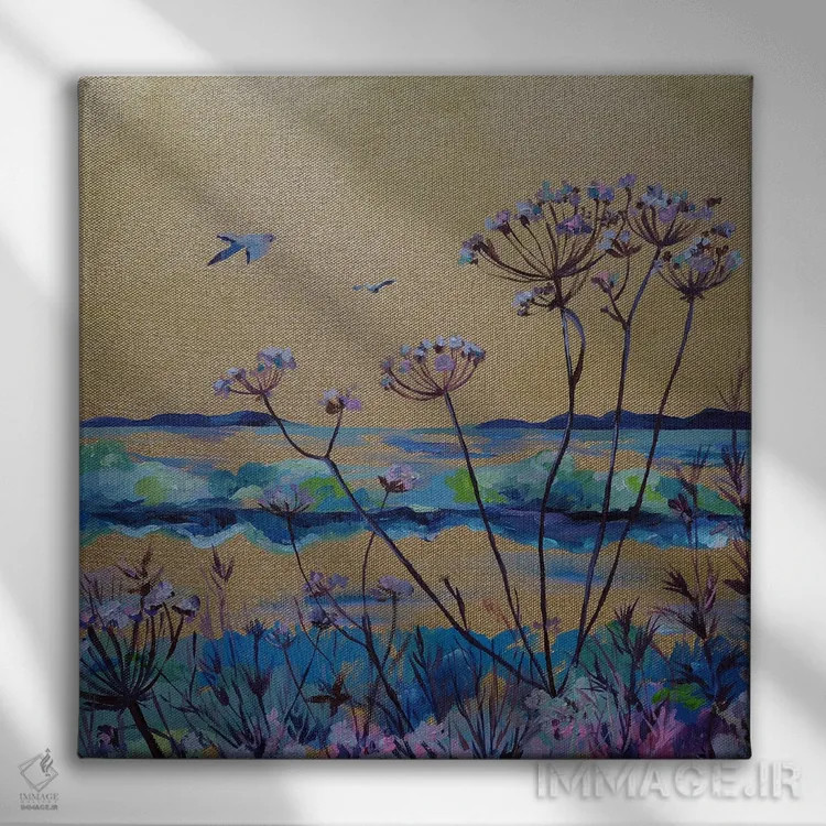 تابلو منظره طلایی اثر دلنارا ال - نمای روبهرو روی دیوار