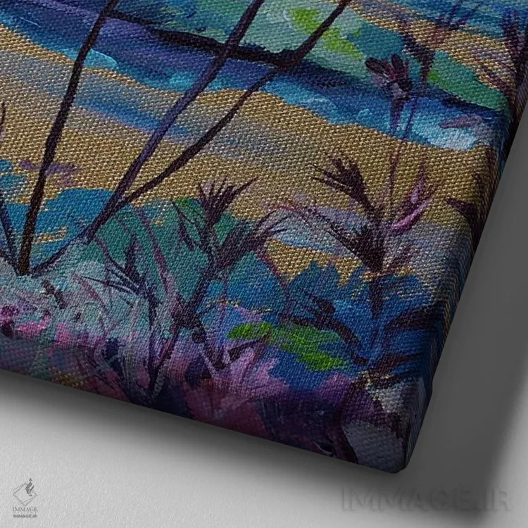 تابلو منظره طلایی اثر دلنارا ال - نمای نزدیک بافت بوم