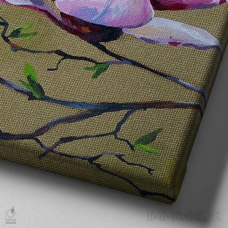 تابلو مگنولیا روی طلا (نوعی گل) اثر دلنارا ال - نمای نزدیک بافت بوم