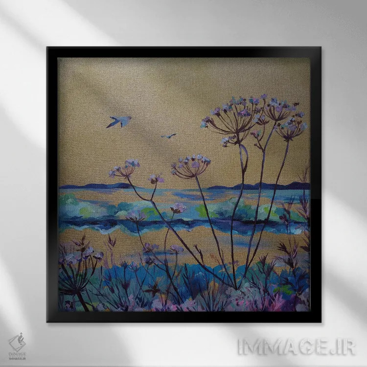 تابلو منظره طلایی اثر دلنارا ال - نمای قابدار مشکی