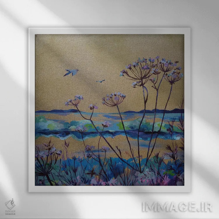 تابلو منظره طلایی اثر دلنارا ال - نمای قابدار سفید