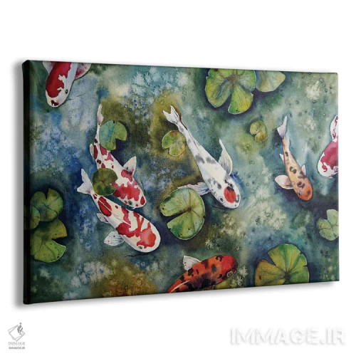 تابلو ماهی کوی و برگهای نیلوفر آبی اثر دلنارا ال - نمای پرسپکتیو محصول