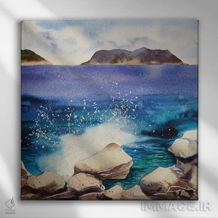 تابلو دریای مدیترانه اثر دلنارا ال - نمای روبهرو روی دیوار