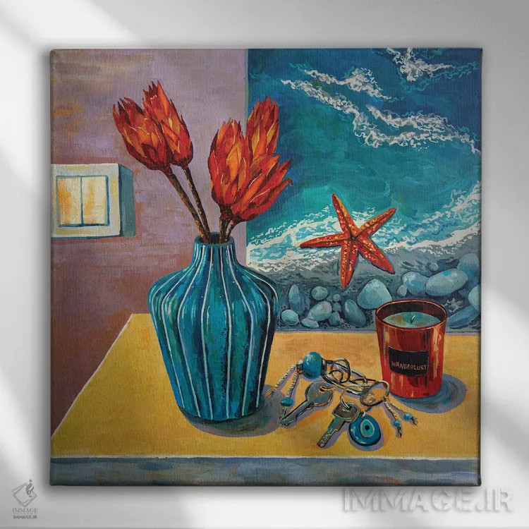 تابلو آثار خانگی (اشیای تزئینی خانه) اثر دلنارا ال - نمای روبهرو روی دیوار
