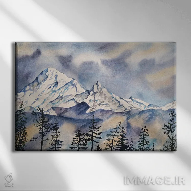 تابلو قلههای برفی اثر دلنارا ال - نمای روبهرو روی دیوار