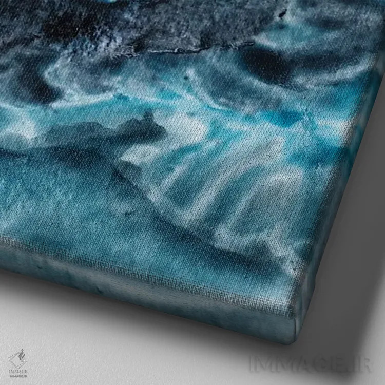 تابلو آب آبیِ عمیق اثر دلنارا ال - نمای نزدیک بافت بوم