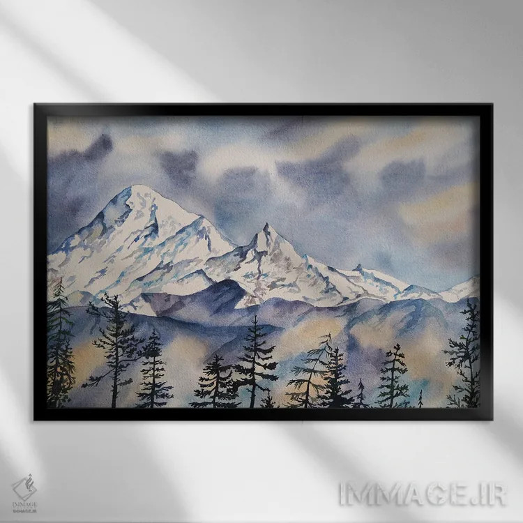 تابلو قلههای برفی اثر دلنارا ال - نمای قابدار مشکی