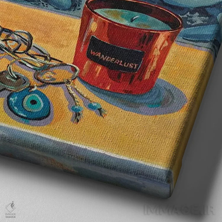 تابلو آثار خانگی (اشیای تزئینی خانه) اثر دلنارا ال - نمای نزدیک بافت بوم