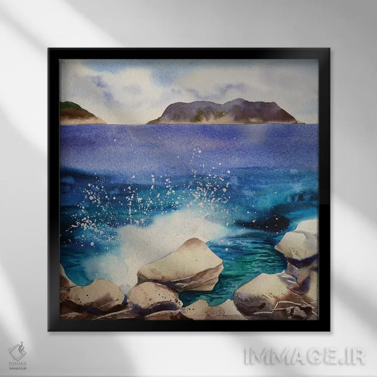 تابلو دریای مدیترانه اثر دلنارا ال - نمای قابدار مشکی