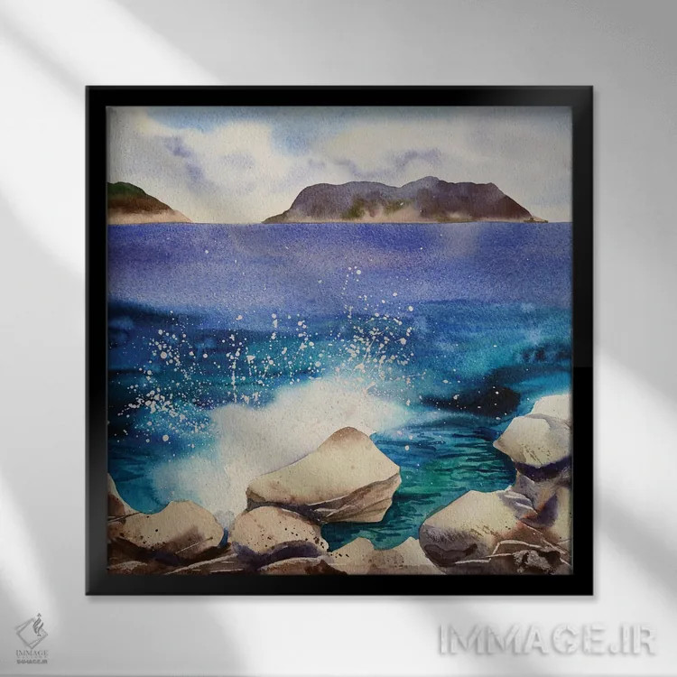 تابلو دریای مدیترانه اثر دلنارا ال - نمای قابدار مشکی