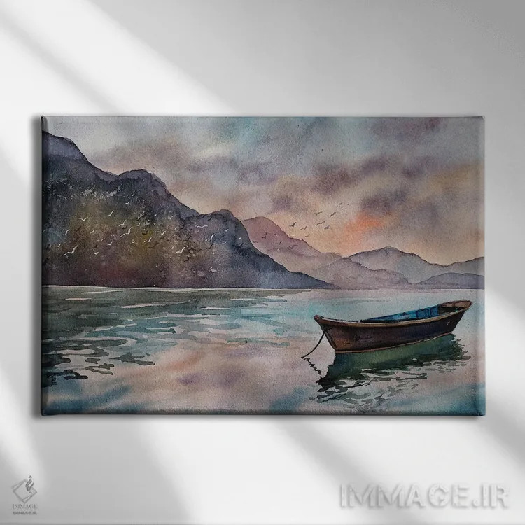 تابلو غروب در دریاچه فوا (پخرا، نپال) اثر دلنارا ال - نمای روبهرو روی دیوار