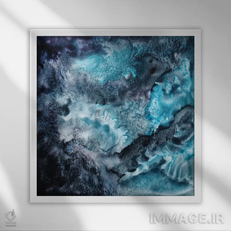 تابلو آب آبیِ عمیق اثر دلنارا ال - نمای قابدار سفید