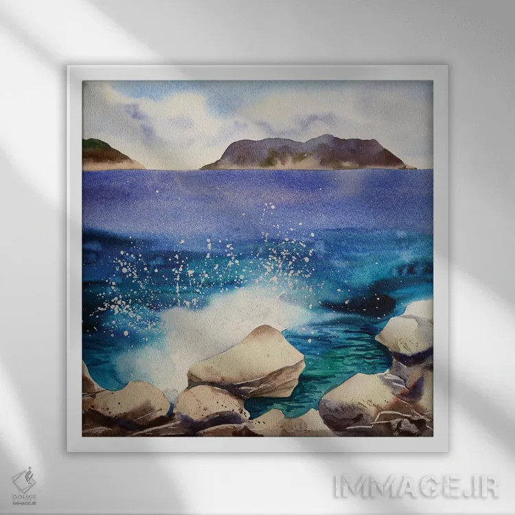 تابلو دریای مدیترانه اثر دلنارا ال - نمای قابدار سفید