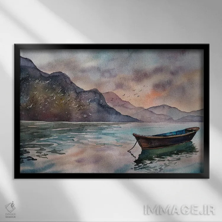 تابلو غروب در دریاچه فوا (پخرا، نپال) اثر دلنارا ال - نمای قابدار مشکی