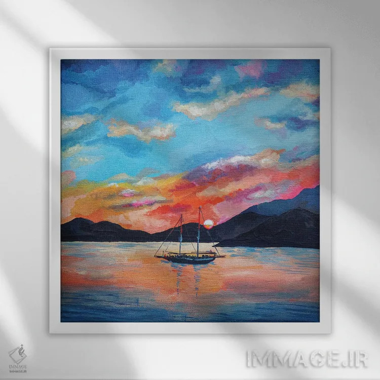 تابلو هنگام غروب اثر دلنارا ال - نمای قابدار سفید