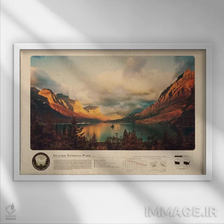 تابلو پارک ملی یخچالهای طبیعی (آمریکا) اثر طراحی ۲۰۴۶ - نمای قابدار سفید